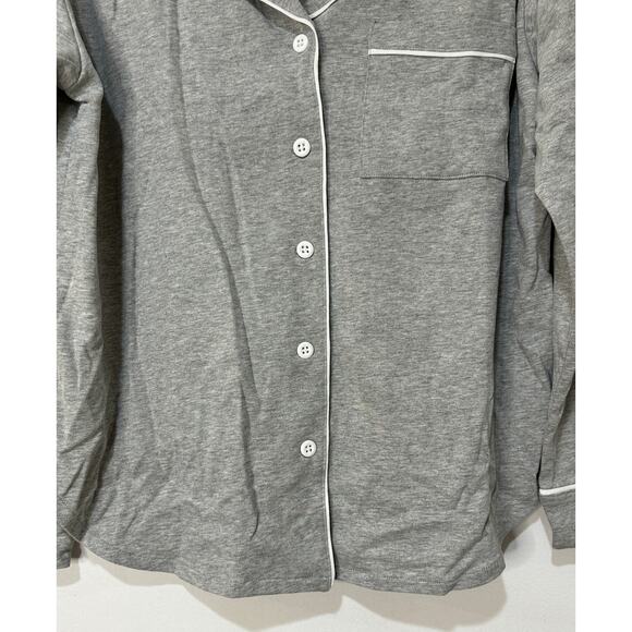 Rebecca Minkoff Notch Collar Pajama Set Gray White Cotton Size Medium NWT Comfy - Picture 8 of 15